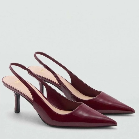 Mango burgundy patent leather pointed toe, sling back kitten heels - Picture 6 of 8